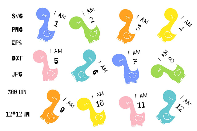 Baby Monthly Milestone SVG. Baby Cute Dinosaur SVG Bundle. SVG Olga Terlyanskaya 