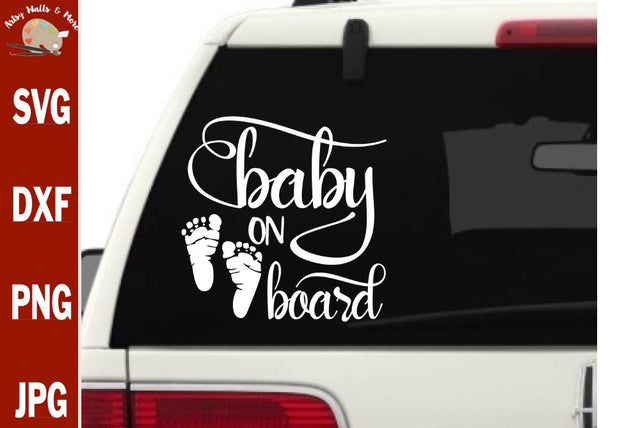 Baby on board baby footprints svg cut file car window decal SVG The Artsy Spot 