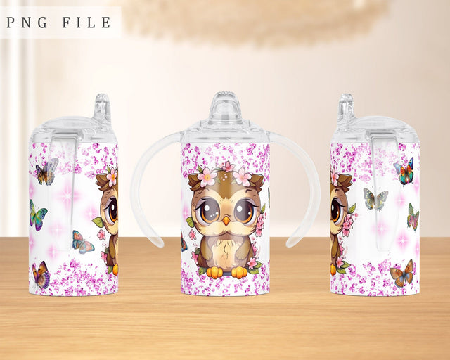 Baby Owl Sippy Cup Wrap, 12oz Sippy Cup Sublimation Design, Little Owl Sippy Cup PNG Sublimation HappyDesignStudio 