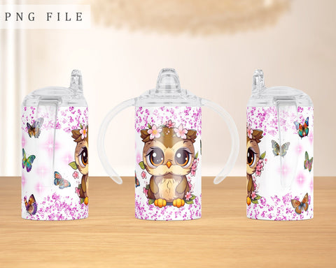 Baby Owl Sippy Cup Wrap, 12oz Sippy Cup Sublimation Design, Little Owl Sippy Cup PNG Sublimation HappyDesignStudio 