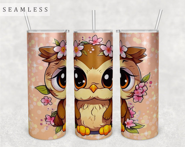 Baby Owl Tumbler Wrap, 20 Oz Skinny Tumbler Sublimation Design, Seamless Little Owl Tumbler PNG Sublimation HappyDesignStudio 