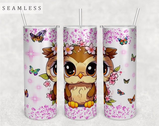 Baby Owl Tumbler Wrap, 20oz Skinny Tumbler Sublimation Design, Cute Owl Tumbler PNG Sublimation HappyDesignStudio 