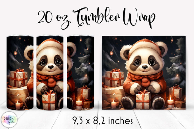 Baby Panda Bear with Christmas Gifts Tumbler Wrap Sublimation Designs by Ira 