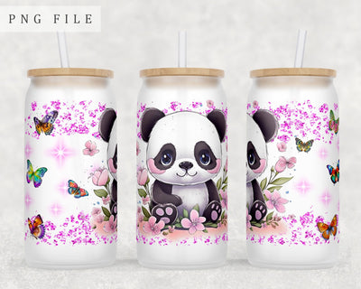 Baby Panda Libbey Glass Can Wrap, 16oz Glass Can Sublimation Design, Little Panda Glass Can PNG File Sublimation HappyDesignStudio 
