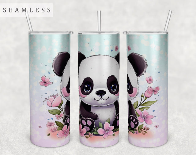 Baby Panda Tumbler Wrap, 20 Oz Skinny Tumbler Sublimation Design, Seamless Little Panda Tumbler PNG Sublimation HappyDesignStudio 