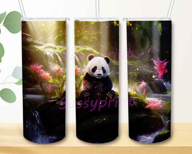 Baby Panda With Forest 20oz Skinny Tumbler Png, Cute Baby Panda Tumbler Wrap, Baby Panda Bear Tumbler Design, Baby Panda Flowers Tumbler, Cute Little Panda Tumbler Png Sublimation sassyprint 