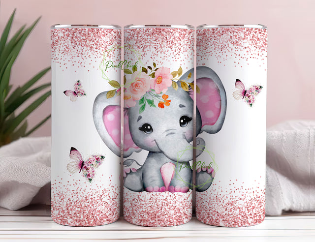 Baby Pink Elephant 20oz Skinny Tumbler Sublimation Designs PNG, Baby Elephant Sublimation Tumbler, Kids Tumbler, Elephant Tumbler Wrap Sublimation PixelChick 