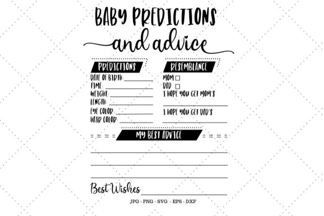 Baby Predictions, Baby Shower Games, Shower Games, Baby Wish Cards, Baby Shower Wishes SVG SVG Digital Designer 