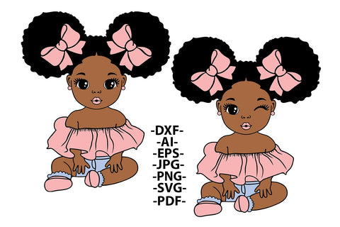 Baby Princess Bundle Svg, Afro Girl Svg, Girl with Crown, Hair Puffs, Black woman, Little Cute Kid, African American SVG 1uniqueminute 