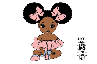 Baby Princess Svg, Afro Girl Svg, Girl with Bows Svg, Hair Puffs, Black woman, Little Cute Kid, African American, Svg Cut files SVG 1uniqueminute 