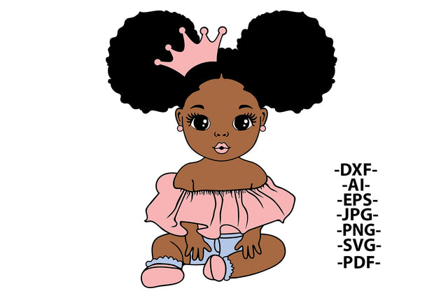 Baby Princess Svg, Afro Girl Svg, Girl with Bows Svg, Hair Puffs, Black woman Svg, Little Cute Kid, African American, Svg Cut files SVG 1uniqueminute 