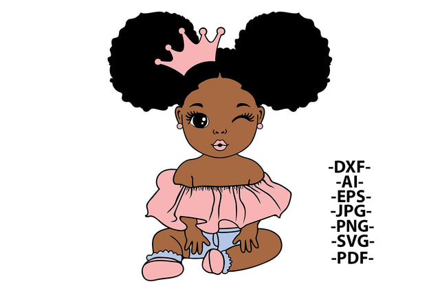 Baby Princess Svg, Afro Girl Svg, Girl with Crown Svg, Hair Puffs, Black woman, Pink Shoes, Little Cute Kid, African American, Svg Cut files SVG 1uniqueminute 