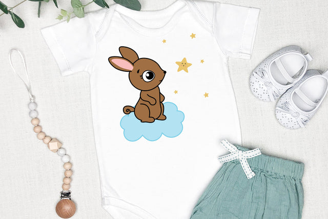 Baby Rabbit And Starry Night, Baby Illustration SVG, Cute Baby Animal Illustration SVG dapiyupi store 