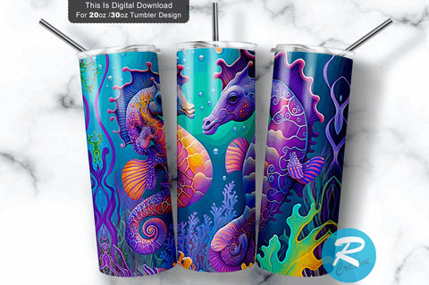 Baby Sea Horse Colorful Kids 20 oz / 30 oz Tumbler PNG Sublimation Regulrcrative 