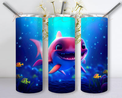 Baby Shark Neon Cute Swim In The Ocean 20oz Skinny Tumbler Png, Neon Baby Shark Tumbler, Cartoon Baby Shark Tumbler, Neon Deep Sea Sharks Tumbler, Colorful Ocean Tumbler Sublimation PixelChick 