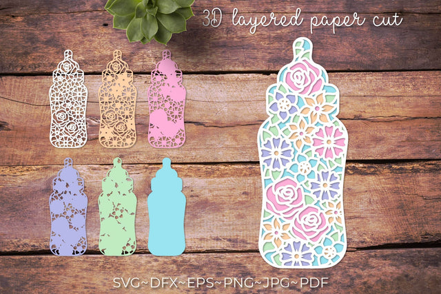 Baby shower 3d Baby bottle | New baby card SVG Olga Boat Design 