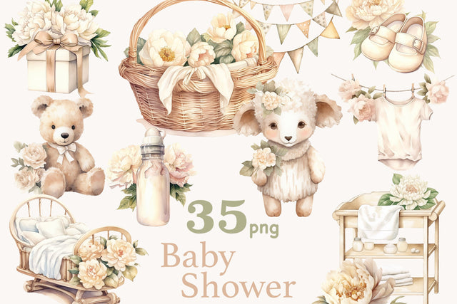 Baby Shower Clipart Bundle | Newborn Baby Illustrations Set SVG GlamArtZhanna 