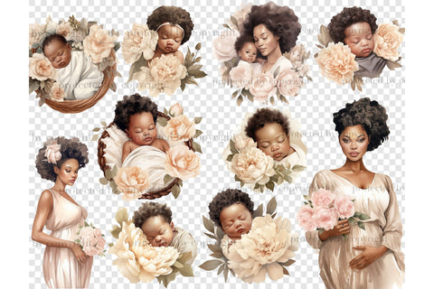 Baby Shower Illustrations Set | Black Baby Girl PNG SVG GlamArtZhanna 