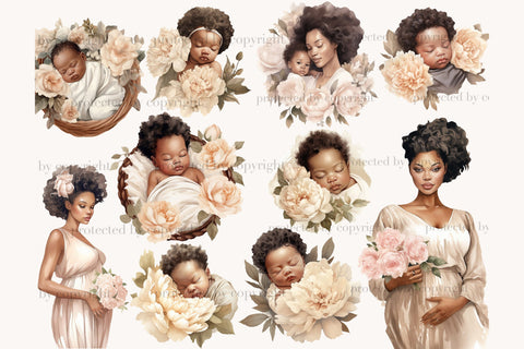 Baby Shower Illustrations Set | Black Baby Girl PNG SVG GlamArtZhanna 