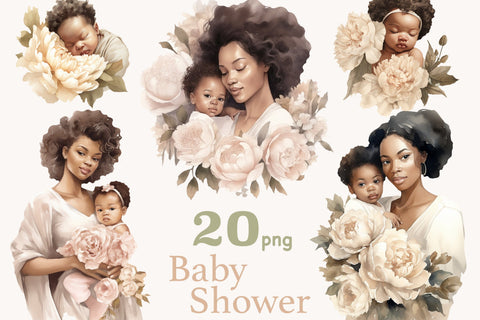 Baby Shower Illustrations Set | Black Baby Girl PNG SVG GlamArtZhanna 