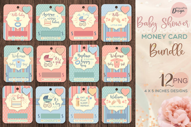Baby Shower Money Card Bundle. Printable Baby Gift Card. PNG Sublimation Klava P 