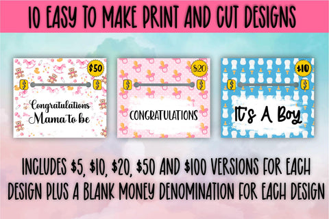 Baby Shower Newborn Money Card PNG Bundle Money Holder PNG Sublimation Whistlepig Designs 