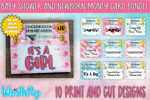 Baby Shower Newborn Money Card PNG Bundle Money Holder PNG Sublimation Whistlepig Designs 
