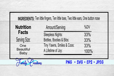 Baby Shower Nutrition Label SVG Family Creations 