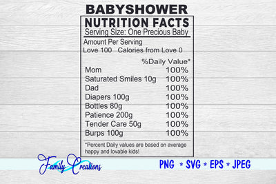 Baby Shower Nutrition Label SVG Family Creations 