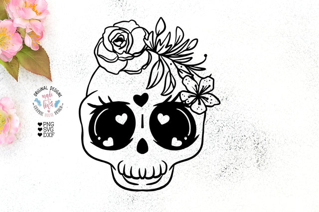 Baby Skull with Flowers SVG Graphic House Design 