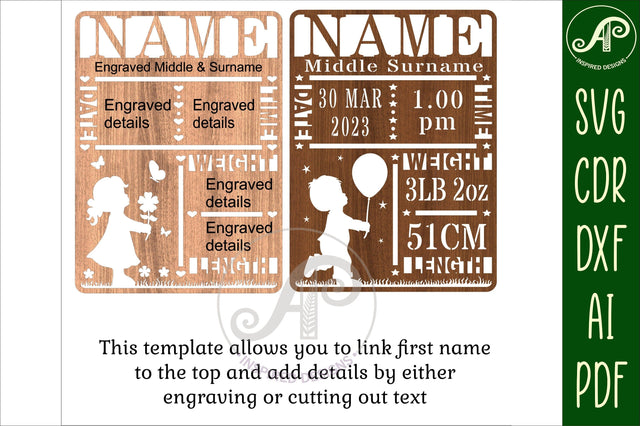 Baby stats, Birth plaque, announcement sign template SVG SVG APInspireddesigns 