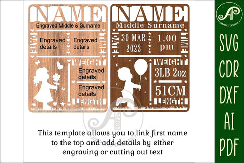 Baby stats, Birth plaque, announcement sign template SVG SVG APInspireddesigns 