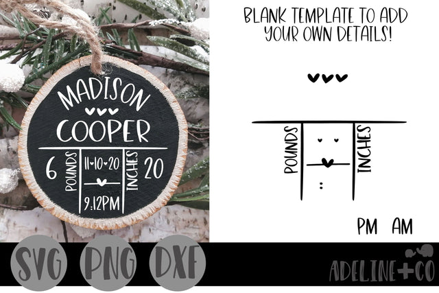 Baby stats Christmas ornament SVG Adeline&co 