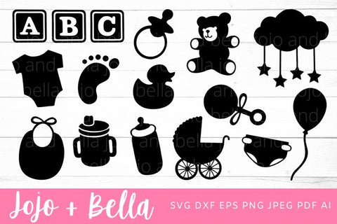 Baby SVG Bundle, Baby Shower Svg Bundle, New Baby SVG, Teddy Bear Svg, Bib Svg, Pacifier Svg, Baby feet SVG, Mom To Be SVG SVG Jojo&Bella 