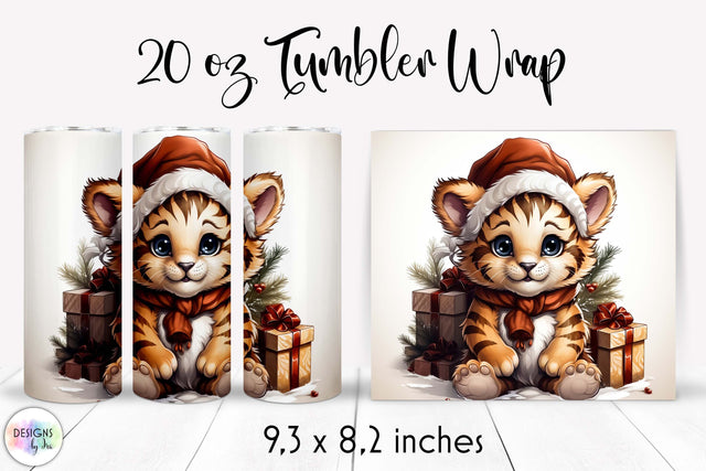 Baby Tiger Christmas Tumbler Wrap 20 oz Sublimation Designs by Ira 