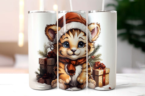 Baby Tiger Christmas Tumbler Wrap 20 oz Sublimation Designs by Ira 