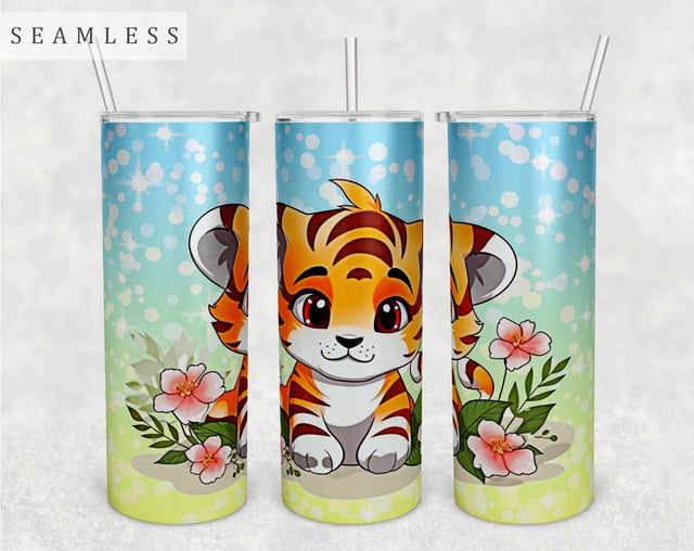 Baby Tiger Tumbler Wrap, 20 Oz Skinny Tumbler Sublimation Design, Seamless Little Tiger Tumbler PNG Sublimation HappyDesignStudio 
