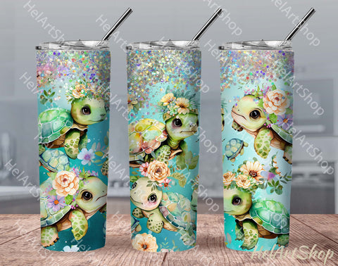 Baby Turtle Tumbler PNG Sublimation, Ocean Skinny Tumbler Sublimation _HelArtShop_ 