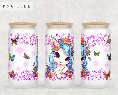 Baby Unicorn Libbey Glass Can Wrap, 16oz Glass Can Sublimation Design, Little Unicorn Glass Can PNG File Sublimation HappyDesignStudio 