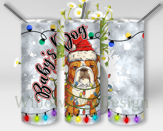 Baby's Dog 20oz Skinny Tumbler, Santa Dog Tumbler Design, Christmas Light Tumbler Png, Snowflakes Tumbler Wrap, Christmas Dog Sublimation Design, Instant Download Sublimation WillowSageDesign 