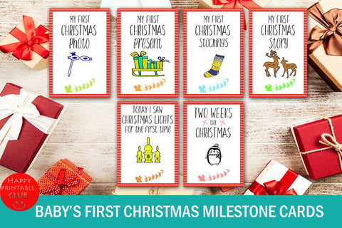 Baby's First Christmas Milestone Cards- My First Christmas SVG Happy Printables Club 