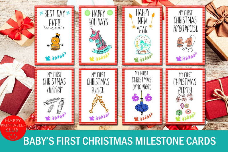 Baby's First Christmas Milestone Cards- My First Christmas SVG Happy Printables Club 