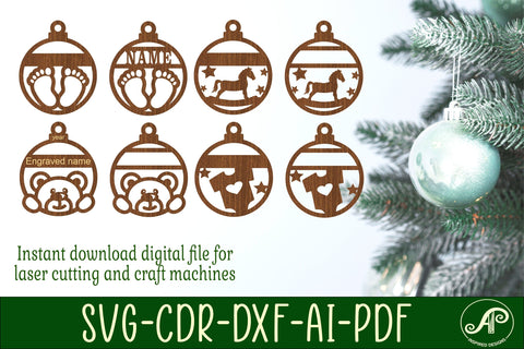 Baby's first Christmas Ornaments, 4 cute designs SVG laser SVG APInspireddesigns 