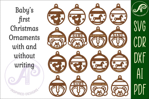 Baby's first Christmas Ornaments, 4 cute designs SVG laser SVG APInspireddesigns 