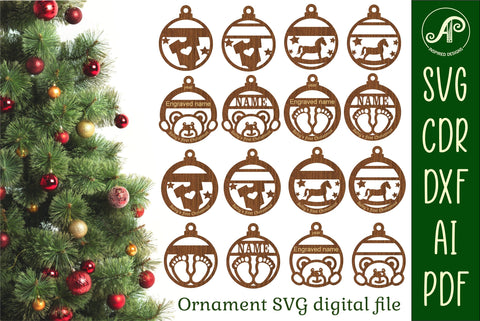Baby's first Christmas Ornaments, 4 cute designs SVG laser SVG APInspireddesigns 