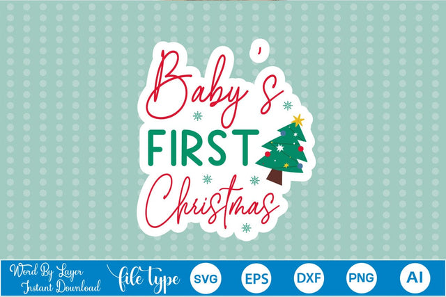 Baby's First Christmas Sticker SVG SVGs,Quotes and Sayings,Food & Drink,On Sale, Print & Cut SVG DesignPlante 503 
