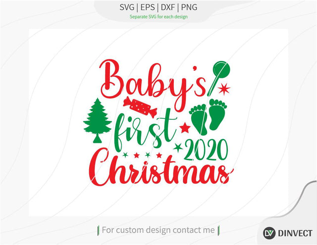 Baby's first Christmas, SVG Cut File, Christmas Shirt SVG, Christmas SVG, Funny Christmas Shirt SVG, Kids Christmas SVG, Merry, and Bright SVG, Christmas T-shirt Design, SVG Dinvect 