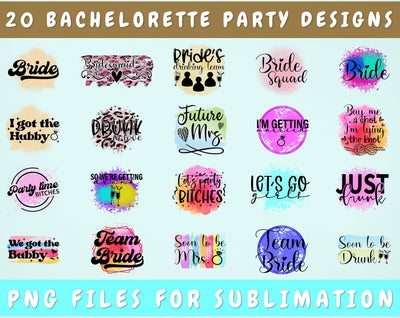 Bachelorette Party Sublimation Designs Bundle, 20 Designs, Bridal Party PNG Files For Sublimation, Bridal Shower Sublimation Files, Bride PNG Sublimation HappyDesignStudio 