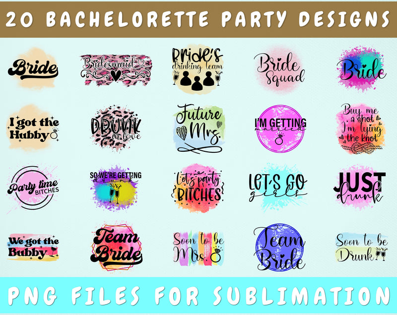 Bachelorette Party Sublimation Designs Bundle, 20 Designs, Bridal Party PNG Files For Sublimation, Bridal Shower Sublimation Files, Bride PNG Sublimation HappyDesignStudio 