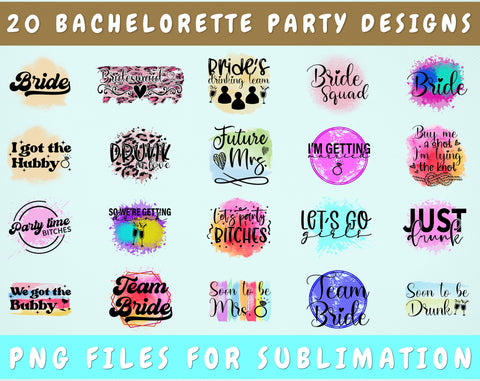Bachelorette Party Sublimation Designs Bundle, 20 Designs, Bridal Party PNG Files For Sublimation, Bridal Shower Sublimation Files, Bride PNG Sublimation HappyDesignStudio 